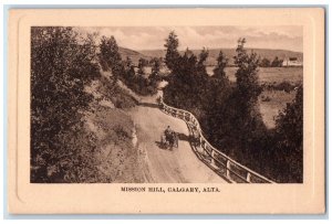 c1950's Horse Carriage Approaching Mission Hill Calgary Alberta Canada Postcard