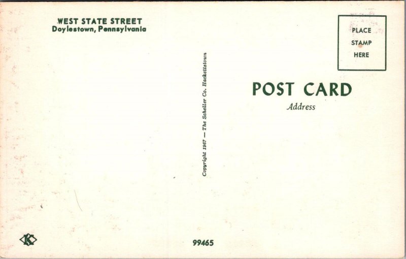 Postcard West State Street  Doylestown PA Vintage Cars