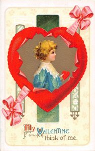 J70/ Valentine's Day Love Holiday Postcard c1910 Heart Ribbon 121