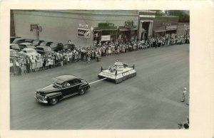 1940s Cars, Pioneer Bank Parade Float, Coca Cola Signs, Vintage RPPC Postcard