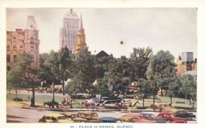 Vintage Postcard Place D'Arms Grounds Monument Buidings Quebec Canada