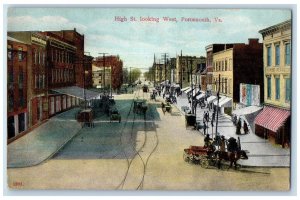 c1910 High Street Looking West Portsmouth Virginia VA Antique Unposted Postcard