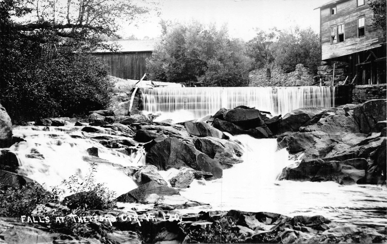 Thetford Center VermontThe FallsCovered Bridge Real Photo Postcard