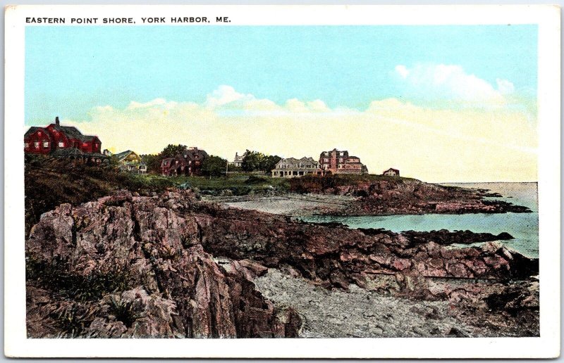 VINTAGE POSTCARD VIEW OF EASTERN POINT SHORE AT YORK HARBOR MAINE (1920s)