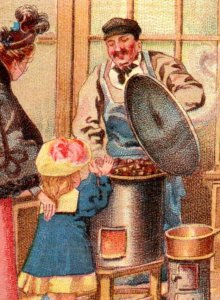 1890s French Chocolat Carpentier Hot Chestnuts Street Vendor F160