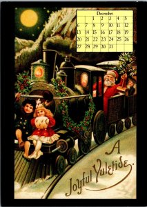 Calendar Card December 1987 Santa Driving Train Christmas Greeting