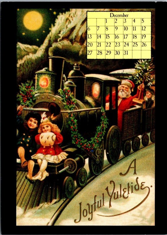 Calendar Card December 1987 Santa Driving Train Christmas Greeting