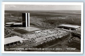 Brazil Postcard Brasilia Inauguration Festivities Air View c1950's RPPC Photo