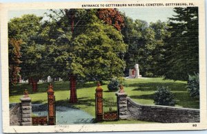 postcard Pennsylvania - Entrance to Gettysburg National Cemetery