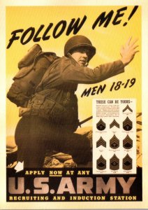 Military World War II Poster Follow Me Men 18-19 Join The U S Army