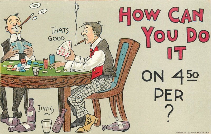 S/A Postcard Dwig Series 49 Men Play Poker How Can You Do It on 4.50 Per?