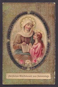 Germany vintage postcard Saint Anne girl prayer name day greetings religious