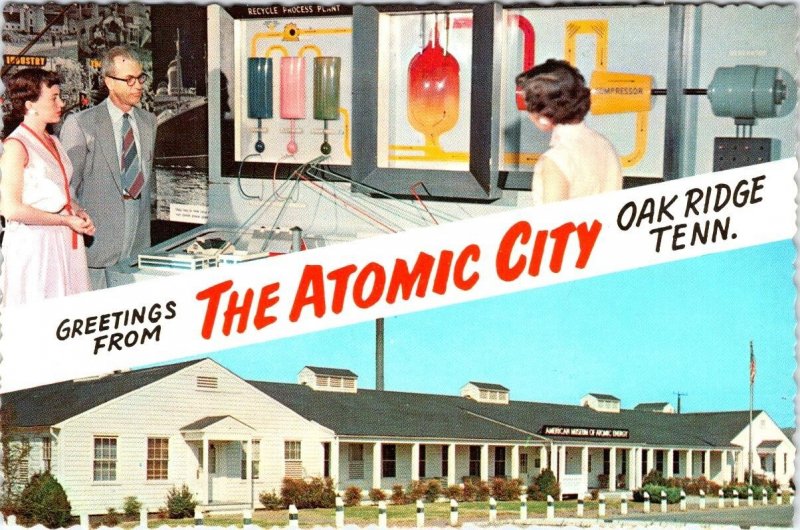 Oak Ridge, TN Tennessee  THE ATOMIC CITY Banner Greetings  EXHIBIT  4X6 Postcard