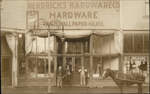 Hendricks Hardware Co BEAUTIFUL STOREFRONT Possibly Ponca City OK RPPC c1915