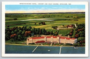Syracuse Indiana~Spink-Wawasee Hotel Air View~Airport~Golf Course~Linen Postcard