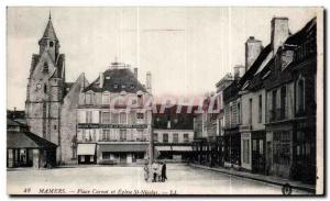 Postcard Old Mamers Sarthe Place Carnot and St Nicolas Church