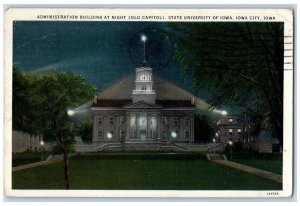 Administration Building Night State University Of Iowa, Iowa City IA Postcard