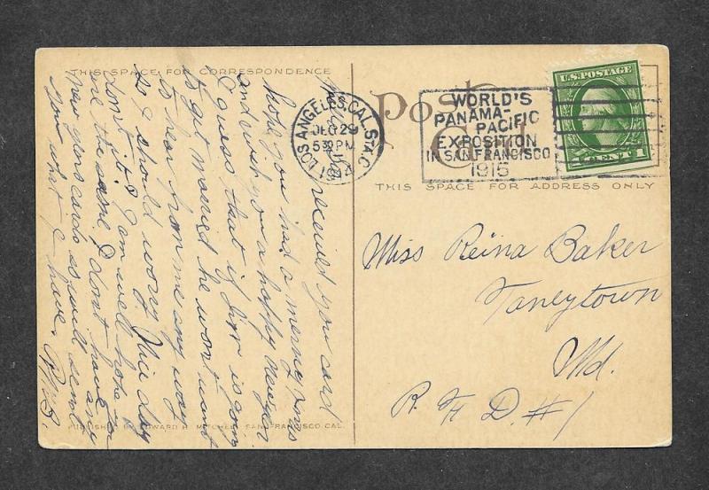 1914 Postcard Park With World's Panama Pacific Expo Cancel!