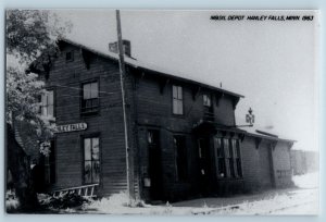1963 Hanley Falls Minnesota M&STL Train Depot Station RPPC Photo Postcard