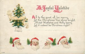 Embossed Christmas Postcard Santa Claus Heads C-156 Joyful Yuletide