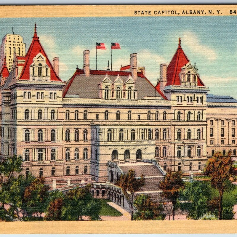 1934 Albany, NY New York State Capitol Downtown Tartaria Old World Teich PC A247