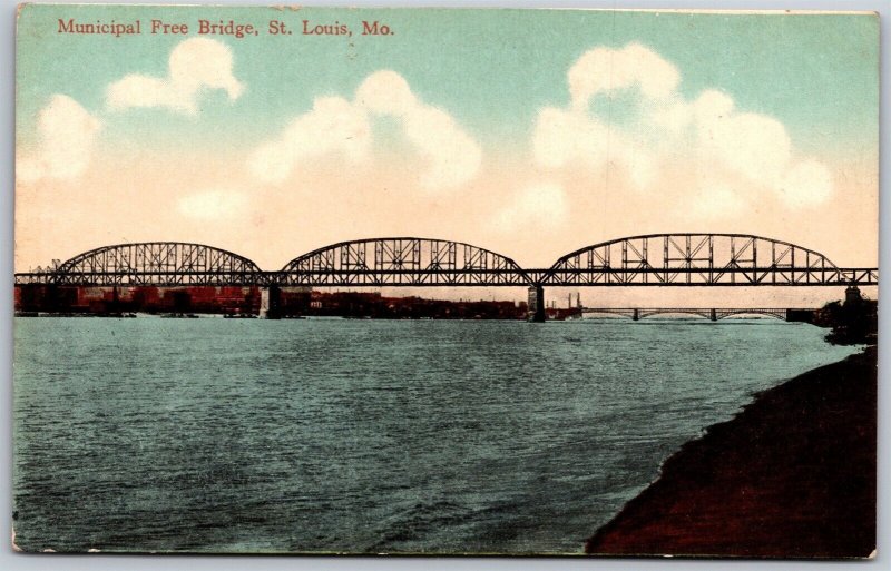 Vtg St Louis Missouri MO Municipal Free Bridge 1910s View Old Postcard
