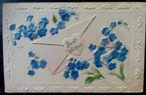 Vintage Victorian Postcard 1910 Best wishes - Envelop & Small Blue Flowers