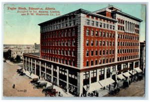 1917 Tegler Block Building View Edmonton Alberta Canada Antique Postcard