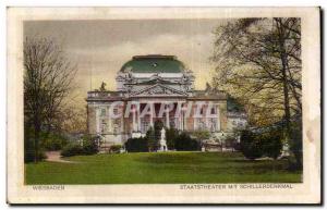 Old Postcard Wiesbaden Staatstheatre put Schillerdenkmal