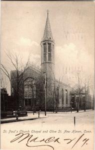 St. Paul's Church Chapel, Olive Street New Haven CT UDB c1907 Vtg Postcard N26