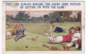 Tennis Comic By Bamforth PPC, 1923 PMK, They Are Always Rolling The Court Here