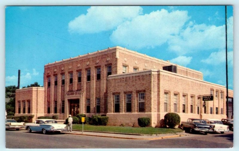 GREENWOOD, Mississippi MS ~ CITY HALL 1950s Cars~Main & Church Streets Postcard