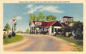 Chula Vista Gas Pumps US 65 Branson Missouri linen postcard