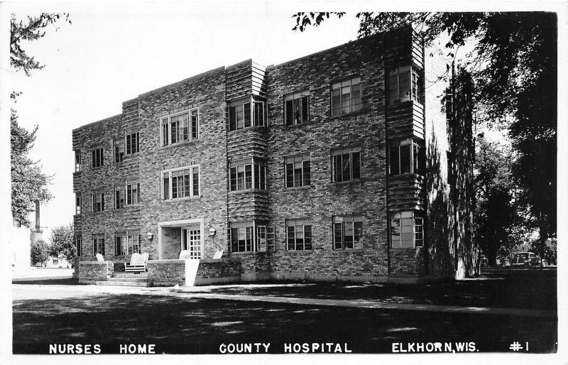 Elkhorn Wisconsin~County Hospital & Nurses Home~Chairs on Patio~1949 RPPC