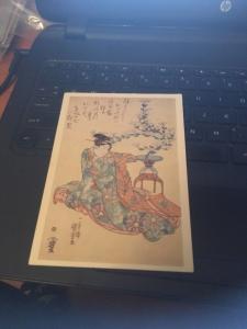 Vtg Postcard:  woman and Chrysanthemums, Kuniyoshi, Victoria and Albert museum
