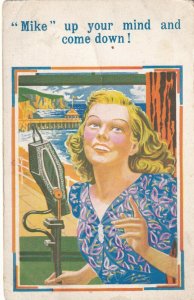 Blond girl singing on microphone, 1900-10s