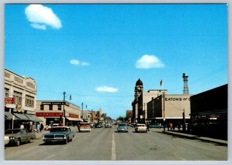 Fourth Ave Looking East, Eaton’s, Woolworth, Lethbridge Alberta Postcard, NOS