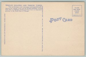 Chicago Illinois~Wrigley BLDG & Tribune Tower~1940s Linen Postcard