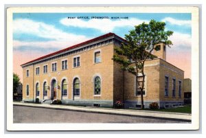 Post Office Building Ironwood Michigan MI UNP Linen Postcard E19