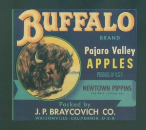 BUFFALO Brand Pajaro Valley Apples Label 6 1/2 x 5 3/4