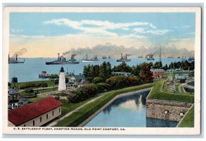 c1940s US Battleship Fleet Hampton Roads Old Point Comfort VA Unposted Postcard