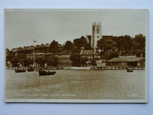 Kent CHATHAM Parish Church from River c1950s RP Postcard by Valentine K3037