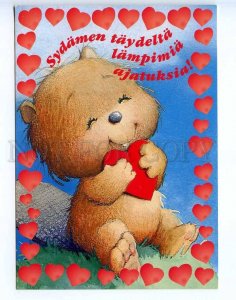 221801 FINLAND in love BEAR w/ heart Old postcard