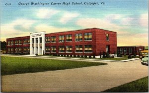 Vtg Culpeper Virginia George Washington Carver High School 1940s Linen Postcard