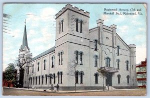 1912 RICHMOND VIRGINIA VA REGIMENTAL ARMORY BUILDING 7th & MARSHALL STS POSTCARD