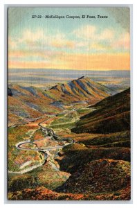 Birds Eye View McKelligan Canyon EL Paso Texas TX UNP Linen Postcard N18