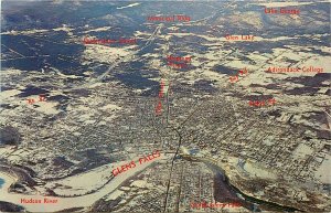 Postcard; Glens Falls NY Aerial View Annotated, Hudson River, Adirondacks