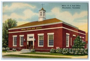 c1940 U.S. Post Office Exterior Building Manchester Tennessee Vintage Postcard