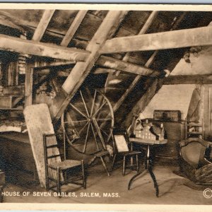 c1940s Salem, MA RPPC Attic House Seven Gables Emmerton Photo Postcard A95