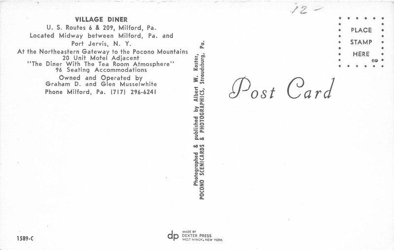 G25/ Milford Pennsylvania Postcard Chrome Village Diner Us Route 6 & 209